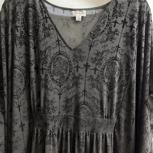 Unique Vintage Womens Plus OS Black Sheer Burnout Mesh Maxi Dress Witchy Grunge - Picture 4 of 10